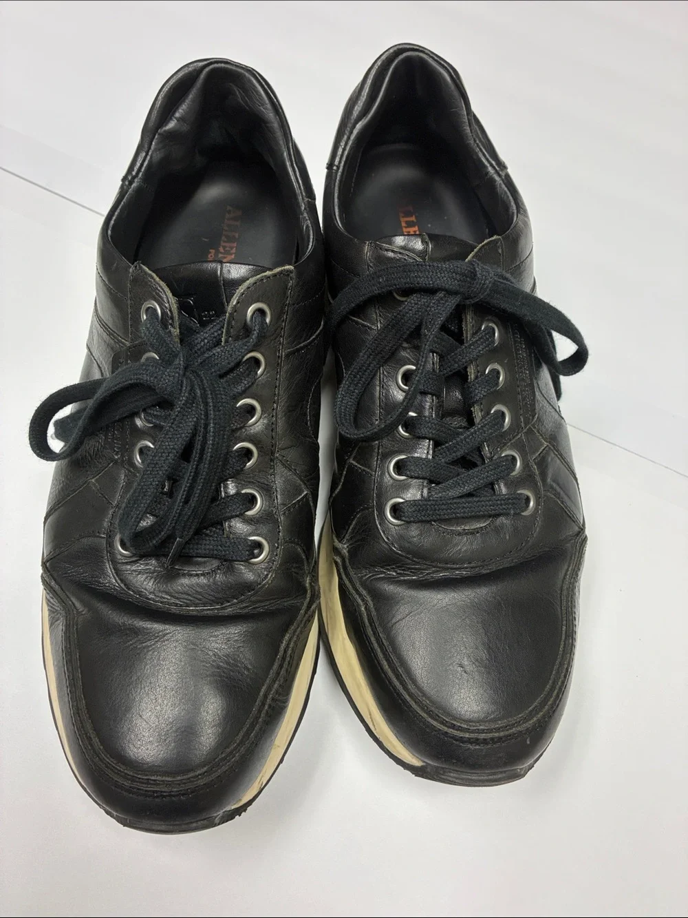 Allen Edmonds Black Leather Low-Top Sneakers with Cream Trim